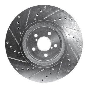 Subaru Outback Brake Rotor (1) - Front Right - R1 Concepts - Drilled & Slotted - Silver - `05-`18